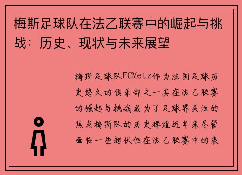 梅斯足球队在法乙联赛中的崛起与挑战：历史、现状与未来展望