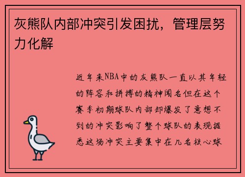灰熊队内部冲突引发困扰，管理层努力化解